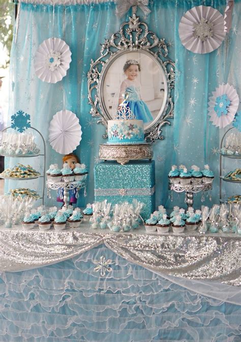 Frozen Birthday Dessert table | Elsa birthday party, Frozen birthday ...