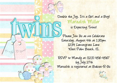 Twin Baby Shower Invitations Neutral