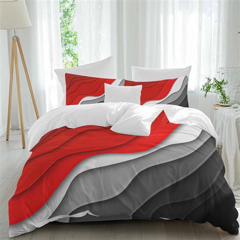 Abstract Beach 4 Piece Duvet Cover Set Twin Size Aesthetic Grey to Red ...