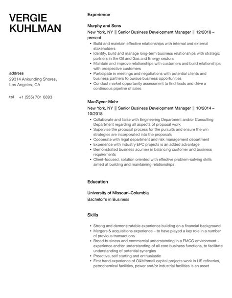 Senior Business Development Manager Resume Samples | Velvet Jobs