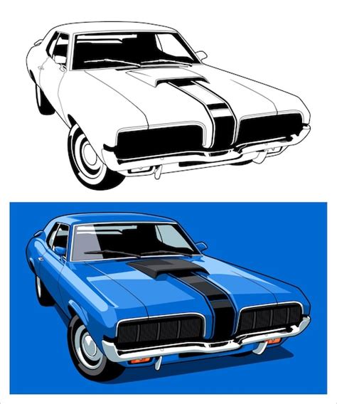 Blue cougar muscle car illustration | Premium Vector