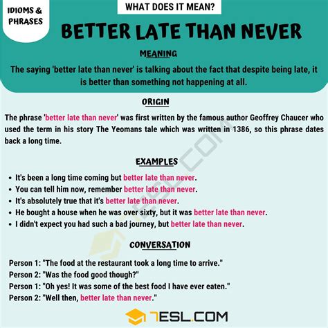 "Better Late than Never" Meaning, Origin and Examples • 7ESL