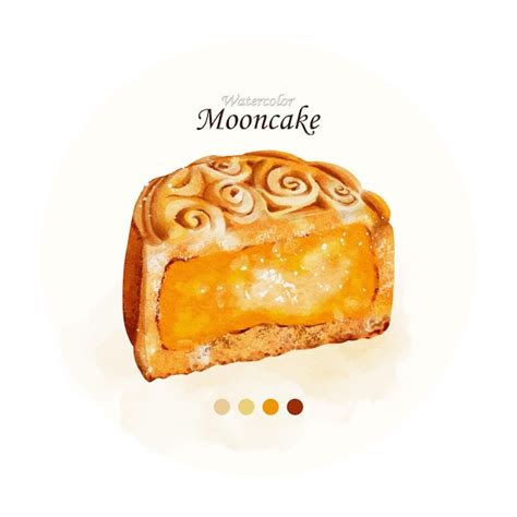 Mooncake Aquarell halbes Stück Illustration Vektorgrafiken Design ...