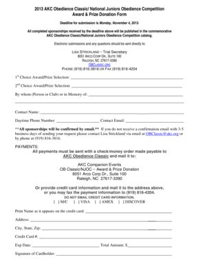 Fillable Online images akc 2013 AKC Obedience Classic/ National Juniors ...