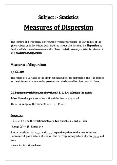 Measures of Dispersion class notes - Subject :- Statistics Measures of ...