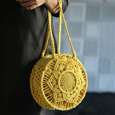Buy Handmade Macrame Boho Floral Sling Bag Online On Zwende
