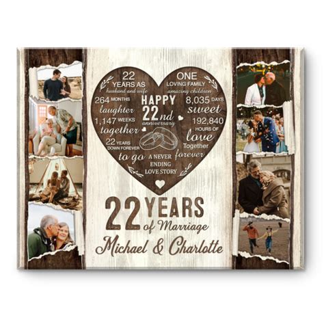 22 Year Anniversary Gift, 22nd Anniversary Photo Collage Canvas, 22nd ...