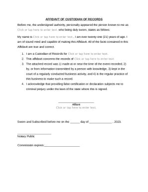 AFFIDAVT OF CUSTODIAN OF RECORDS Doc Template | pdfFiller