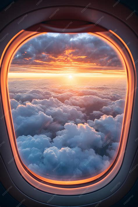 Premium Photo | Airplane window view at sunset