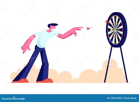Young Man Playing Darts Outdoors, Character Throw Dart into Target ...