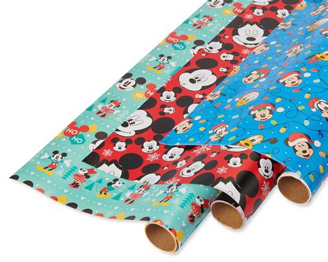 Greetings Disney Christmas Wrapping Paper with Cut Lines Bundle, Mickey ...