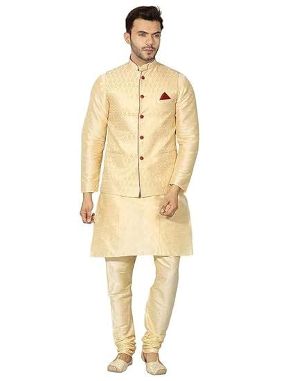 Buy Modern Garments Men Golden Kurta Matching Pyjama with Golden Silk ...