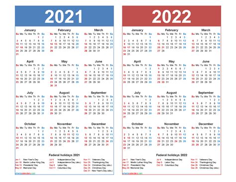 Free 2021 2022 Calendar Printable With Holidays