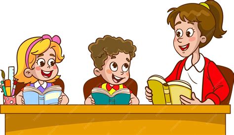 Premium Vector | Happy kids read book and study together with teacher
