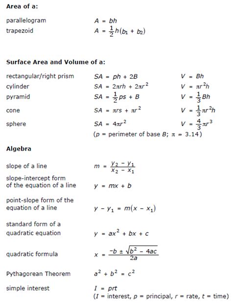 Image result for GED Math Formulas