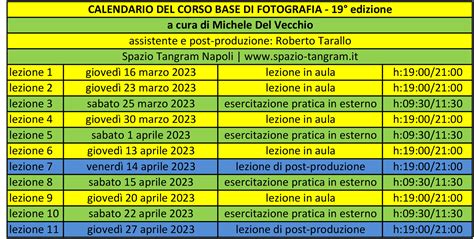 calendario corso base di fotografia | Spazio Tangram Napoli
