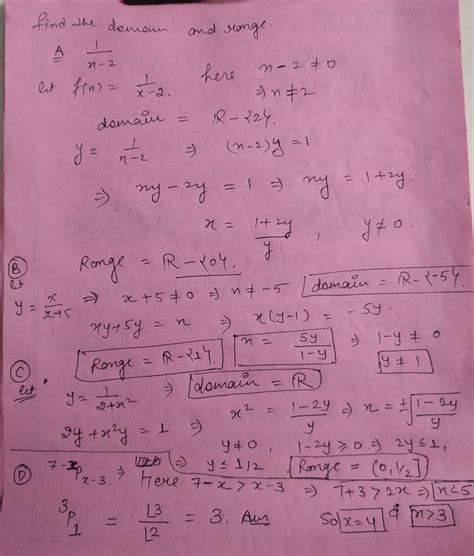 Find the domain and range of the following functions:1) 1x - 2 2) xx ...