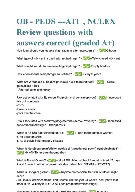 OB - PEDS ---ATI , NCLEX Review questions with answers correct (graded ...