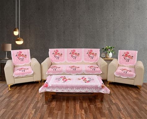 Arpan Industries Poly-Cotton Floral Net Sofa Cover 5 Seater with Center ...