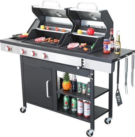 Amazon.com: nifoti 3-Burner Propane Gas BBQ Grill and Charcoal Grill ...