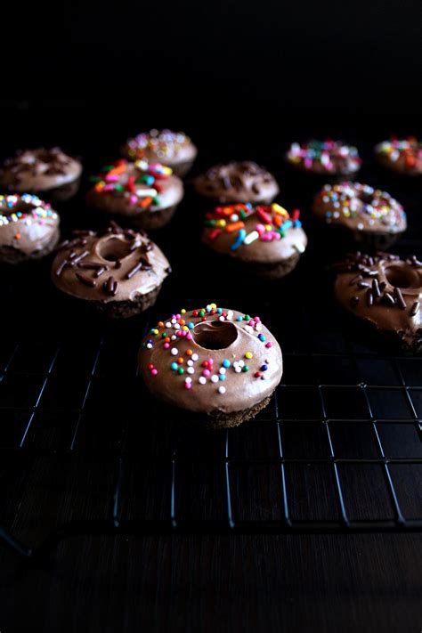 Mini Baked Chocolate Donuts with Pudding Icing and Sprinkles - wyldflour