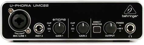 Behringer U-PHORIA UMC22 Audiophile 2x2 USB Audio Interface with MIDAS ...