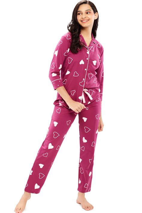 ZEYO Women's Cotton Purple Heart Printed Night suit set