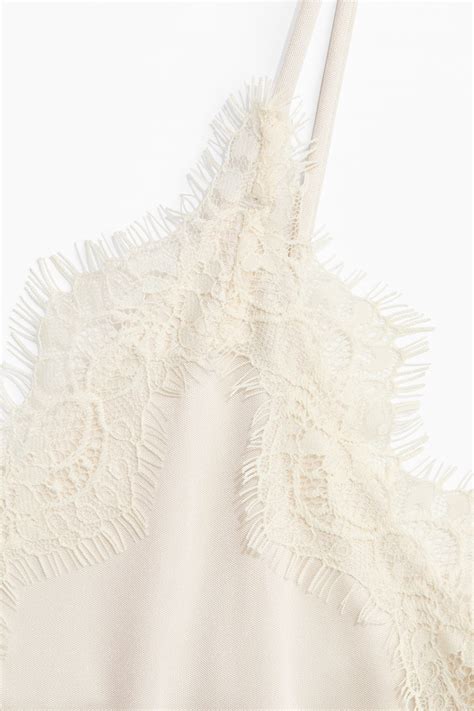Lace-trimmed jersey slip dress - Cream - Ladies | H&M IN