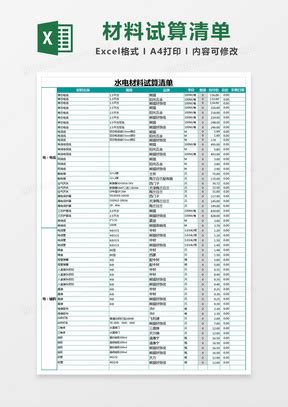 水电材料清单Excel表格模板下载_熊猫办公