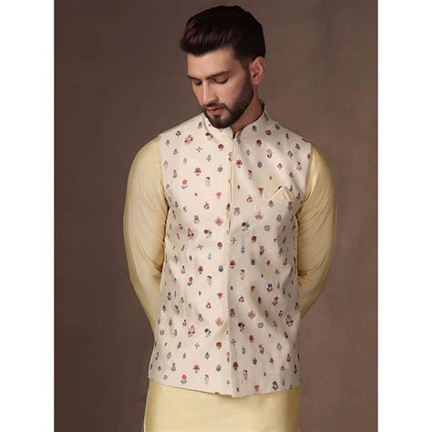 Buy KISAH Men Cream Nehru Jacket Online