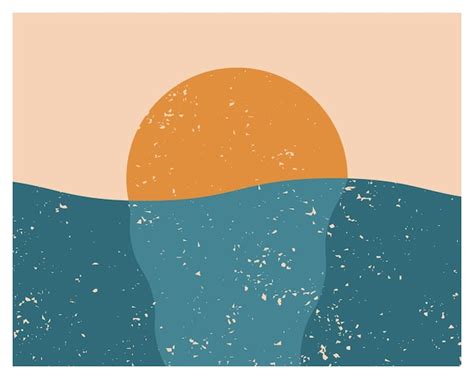 Fundo estético abstrato moderno com sol e ondas geométricas. | Vetor ...