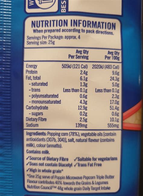 Microwave Popcorn Nutrition Info at Sebastian Bardon blog