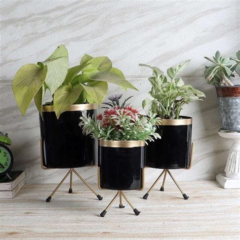 Black & Gold Metal Votive Planter - Set of 3 | Table Planter – Writings ...