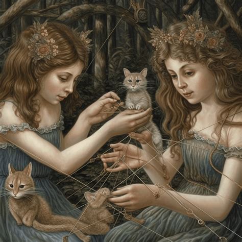 «I Tawt I Taw a Puddy Tat» / prompt: fairies playing cat's cradle ...