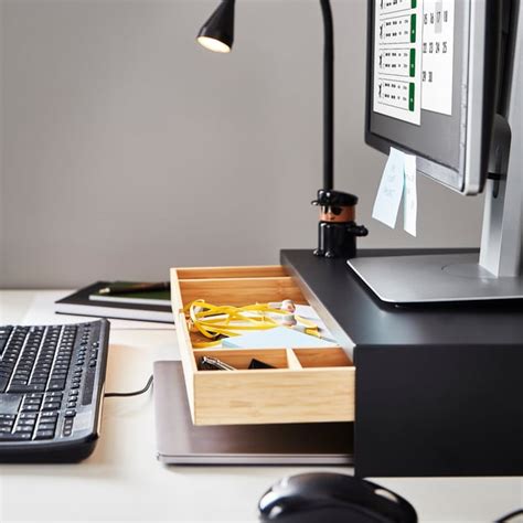 ELLOVEN monitor stand with drawer, anthracite - IKEA