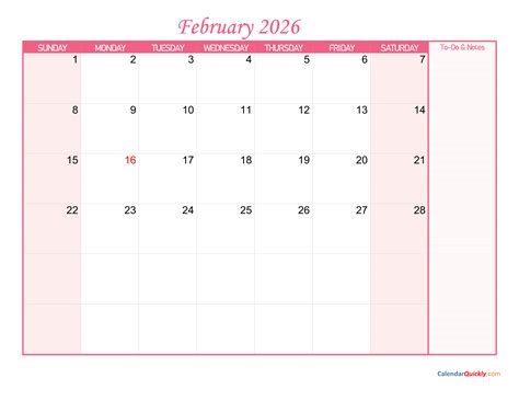 February 2026 Calendar With Notes Section - Calendar 2026