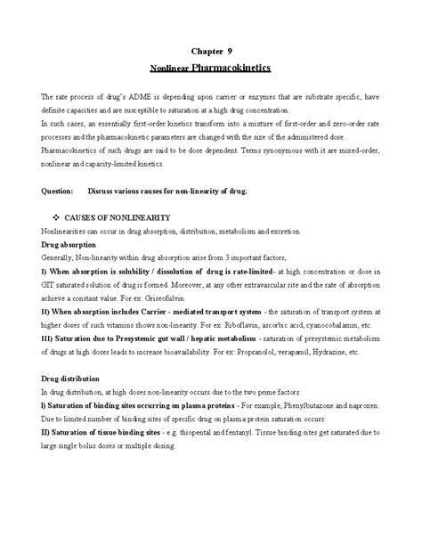 Unit V Non-Linear Pharmaciokinetic - Chapter 9 Nonlinear ...