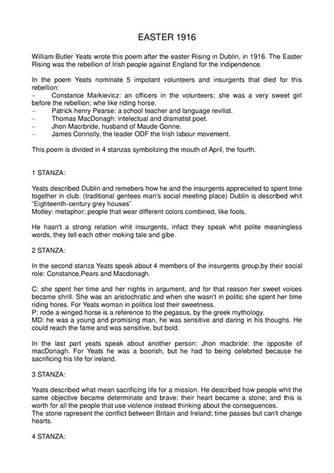 William Butler Yeats - Easter 1916 - Docsity