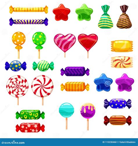 Set Single Cartoon Candies, Lollipop, Candy, Desserts. Illustration, Isolated on White. Cartoon ...