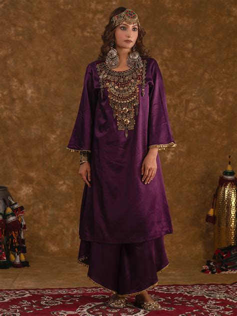 Pink Hand Embroidered Mashru Silk Kurta with Salwar - Set of 2