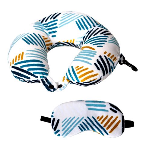 Buy Destinio Neck Pillow & Eye Mask Set Printed White Geometric Lines ...