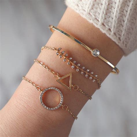 Buy Gold Toned Gold Plated Contemporary Stackable Bracelet (Pack of 4 ...