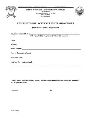 California Replacement Registration/Permit Request - Blank Fillable ...