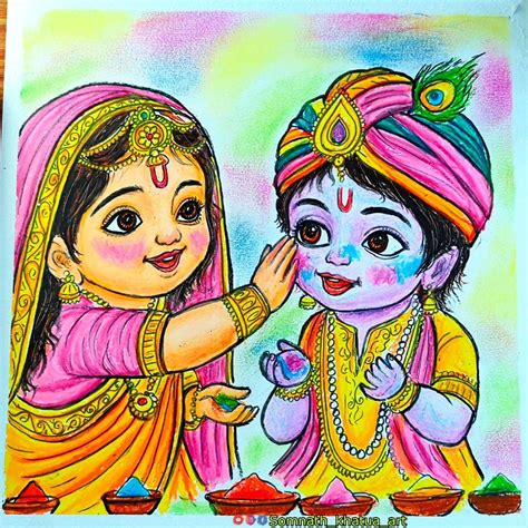 Best 13 Baby Radhakrishna Drawing Holi With Oil Pastle,Radha Krishna playing Holi Drawing ...