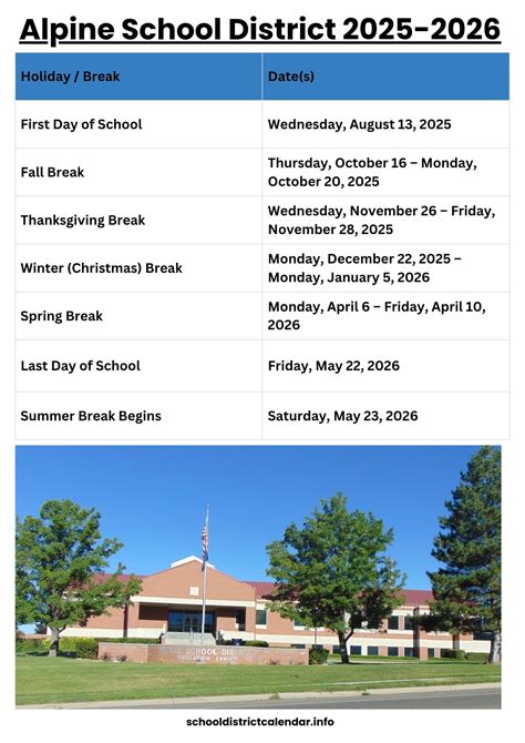 Alpine School District Calendar with Holidays 2025-2026