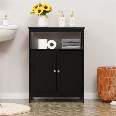 Amazon.com: IWELL Black Bathroom Cabinet, Floor Storage Cabinet with ...