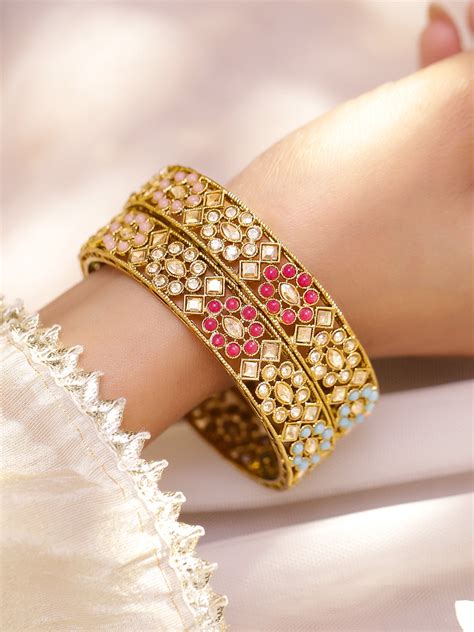 Multicolor Beaded Gold Bangles Set Of 2 – Rubans
