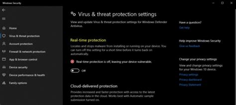Image result for Real-Time Protection Off Windows 10