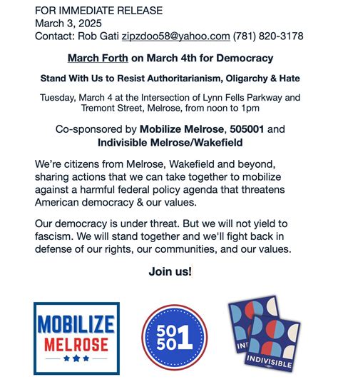 Mar 4 | March Forth on March 4th for Democracy | Wakefield, MA Patch