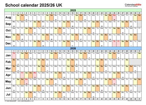 School calendars 2025/26 UK - free printable PDF templates